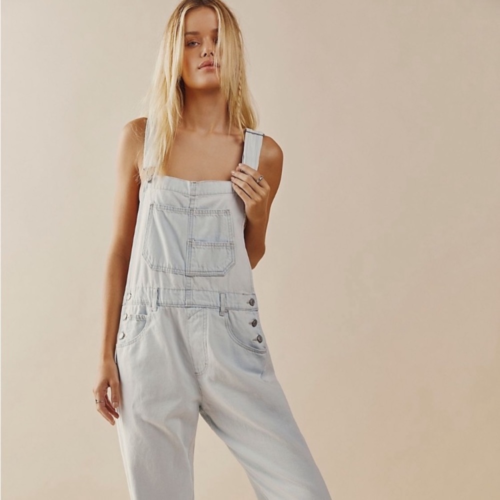 Free People Ziggy Overalls Bleach Blue Size Large